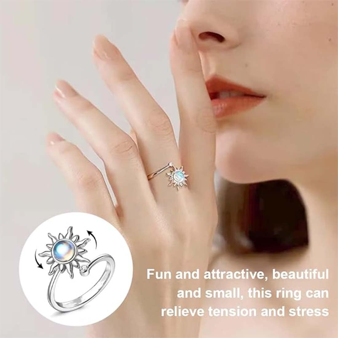 Lot De 8 Bagues Anti-stress Rotatives Pour Femme - Acier Inoxydable Doré - Styles Variés (tournesol, étoiles, Perles...) - 3