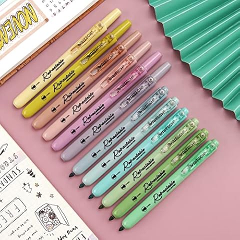 WRITECH Retractable Highlighters Assorted Colors: Chisel Tip Click Aesthetic Highlighter Marker Pens Pack Multi Colored Ink No Bleed Smear for Highlighting Journaling (12ct Neutral) Cover