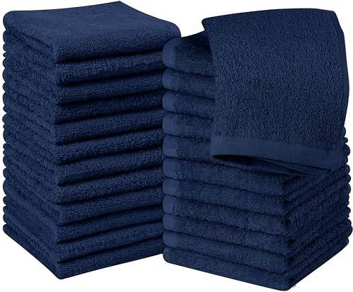 Image of Utopia Towels 24 Pack Cotton Washcloths Set, 100% Ring Spun Cotton, Premium Quality Flannel Face Cloths, Highly Absorbent and Soft Feel Fingertip Towels, Navy