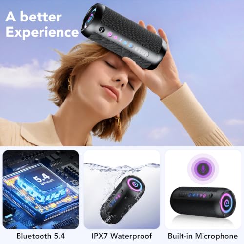 Miniatura 5 de Altavoz Bluetooth Portátil 25W, Altavoz Potente con Bluetooth 5.4 y Graves Profundos, hasta 24 Horas de Reproducción, Impermeable IPX7, TWS, Luces RGB, AUX/TF/USB, Ideal para Fiestas y Exterior