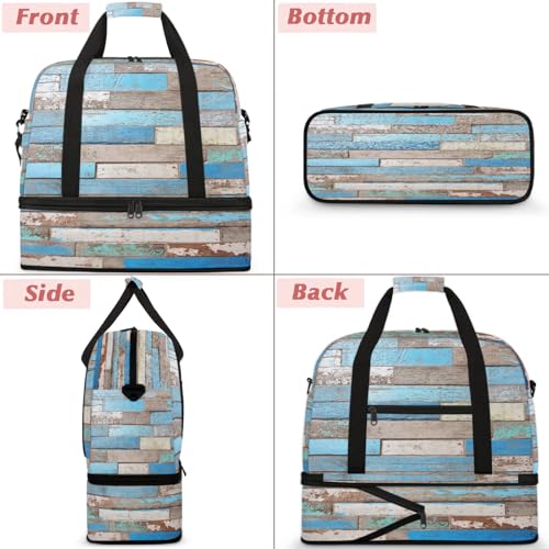 Large Travel Duffel Bag for Women Men Wood Texture Modern Blue Gym Bag Weekender Overnight Bags With Shoe Compartment Foldie Travel Tote Bag Carry On Personal Item Bag for Travel Gym Sports Hospital3