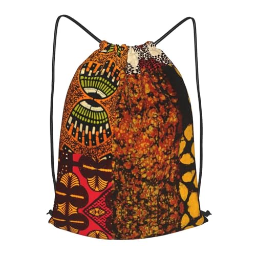 Mixed African Graphic Print Outdoor Leisure Drawstring Backpack, Lightweight Waterproof Sports Bag For Men & Women – Gym, Yoga, Travel