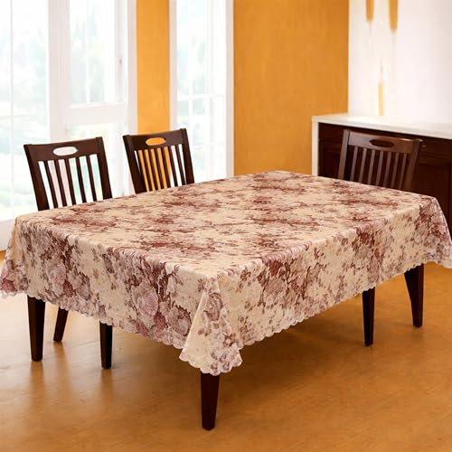 Image of Dakshya Industries PVC Waterproof Table Cover 6 Seater 54x78 Inch - Washable Oil & Stain Resistant Dining Table Cover (Gold Brown)