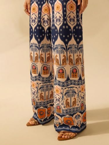 Image of KOTTY Women's Boho Printed Wide-Leg Trousers for Casual and Resort Wear