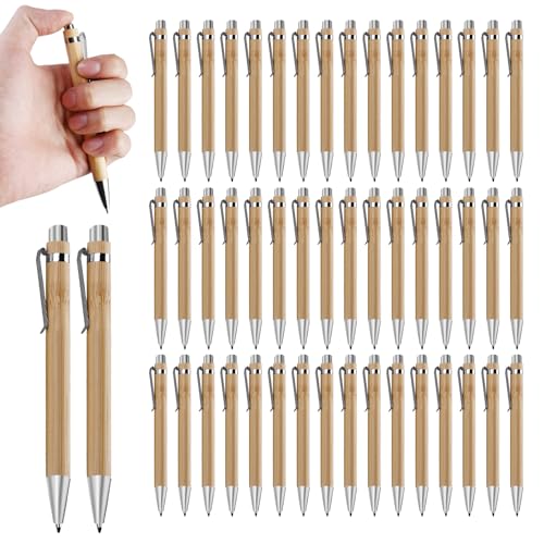Sporgo Bolígrafo de madera de bambú, 50 unidades, bolígrafo personalizado con grabado, juego de bolígrafos para oficina, escuela, examen de despedida, regalo de despedida, color negro