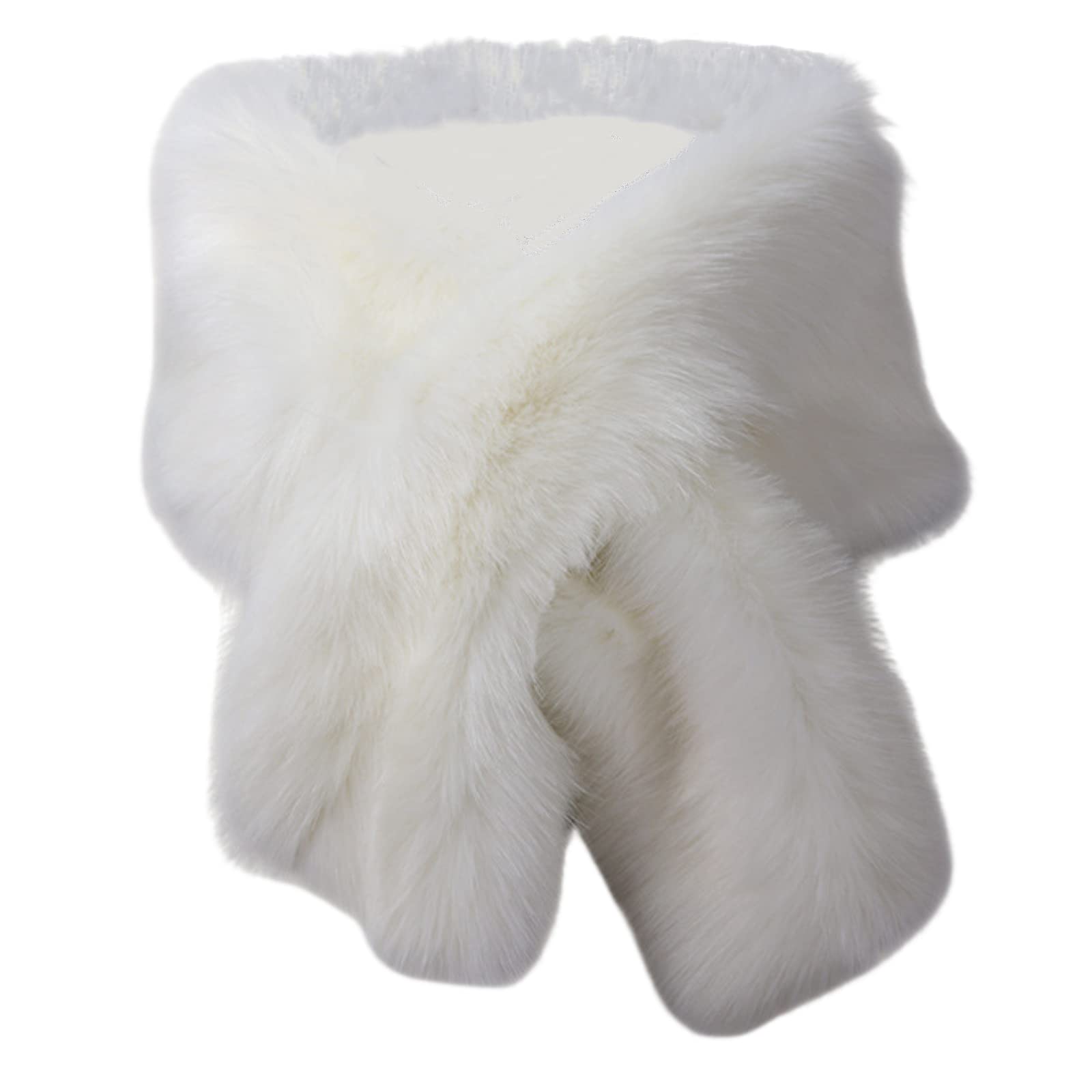 ADNIVSBridal Women Long Faux Fur Shawl Bridal Stole Cover Up Winter Soft Bolero Scarf Shawl Wraps Cloak Coat Sweater Cape for Party, White, 65“×11.8”