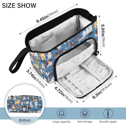 Image of Dogs Cute Blue Print Pencil Case Pouch Big Capacity Pencil Bag Box Organizer Pen Case with Compartmens Stationery Organizer for Girls Boys Women School College Office