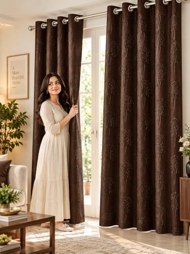 Image of FLORANCIA Polyester Eyelet Door Curtains 7 Feet Long (205 cm) Pack of 1