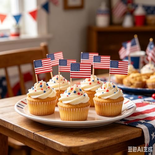 200 Pcs American Flag Toothpicks, 4th of July Patriotic Cupcake Toppers Stick,Memorial Day Decorations Mini Flags On Sticks,Mini Usa Flag Cocktail Picks for Celebration,World Cup,Bar,Party - image 2