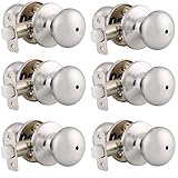 (6 Pack) Probrico Privacy Door Knobs,Mushroom Style for Bedroom/Bathroom use,Satin Nickel Finish Door Handles for Interior Bed Bath,Stainless Steel Keyless Door Knob Dor Handle