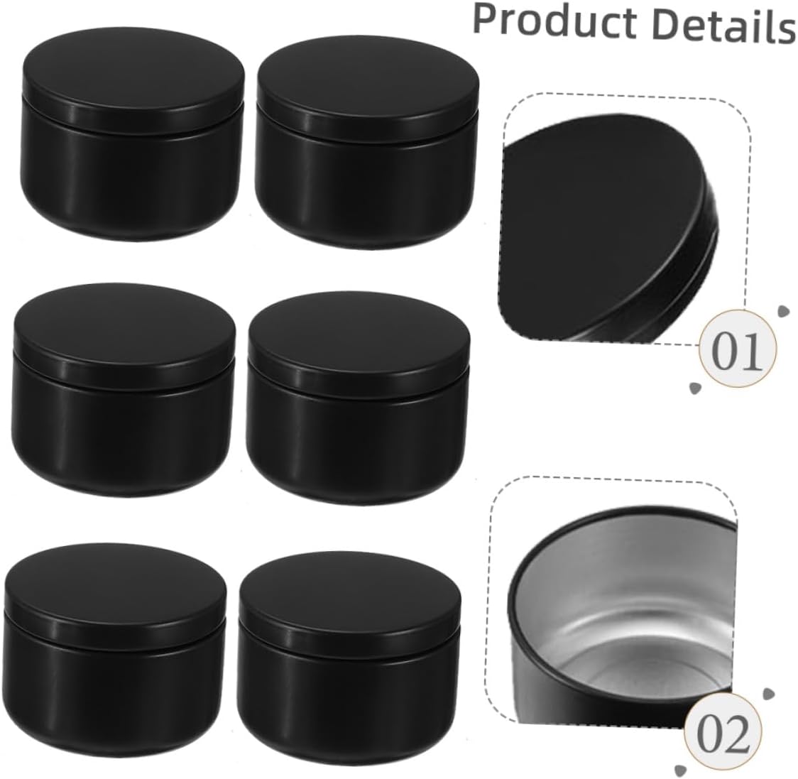 VOSAREA Pcs 2oz Black Candle Tins with Lids - Metal Storage Containers for Candle Making - Crafts and Spices for Travel and Home Organization