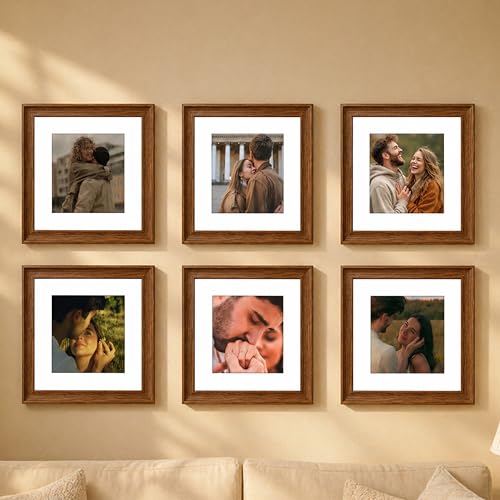 Image of Art Street Wooden Photo Frame for living room, Aesthetic Cave Design Photo Frames for Photograph, Art Work, Certificates Set of 6 (12x12 Inch, Brown)