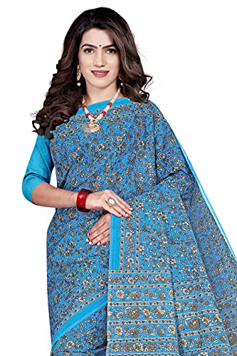 Image of TAMAIRA FASHION Mulmul Pure Cotton Saree For Woman Kalamkari Printed|Office Wear Daily Wear Sarees For Women Without Blouse Piece (Available in 9 Colours)