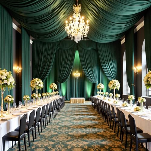 Image of 10ftx15ft Hunter Green Backdrop Curtains for Parties, Wrinkle Free Polyester Hunter Green Photo Backdrop Drapes 2 Panels 15 ft Long Back Drop Cloth for Wedding Birthday Photography Background Party