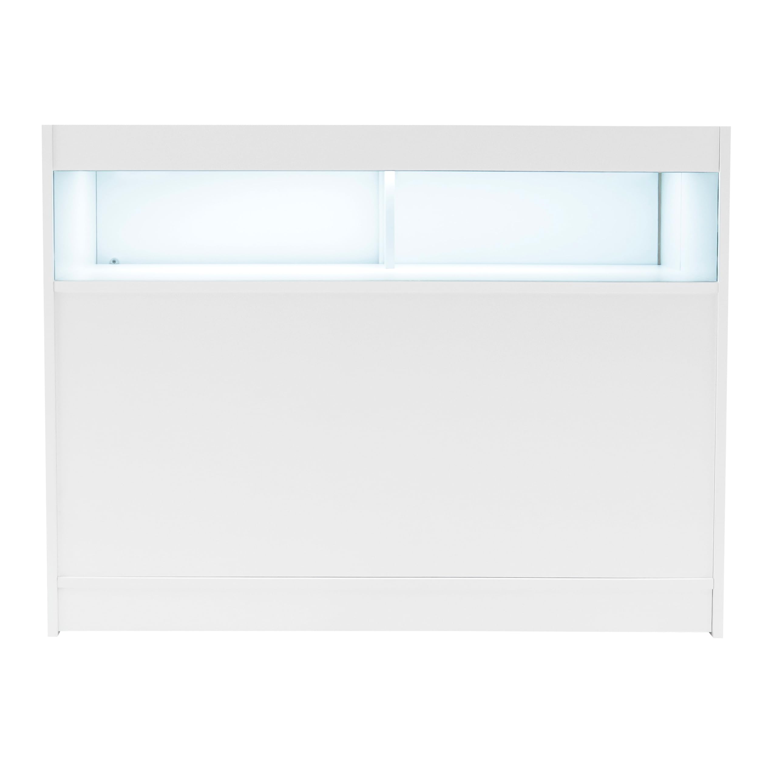 Comptoirs de Vente en MDF Blanc à LED Blancs Ensemble Sagittarius LM60 TB60 B1200 3 Unités de Rangement Étagères Internes Portes Coulissantes Verouillables Réception Bureau Vêtements [Clés INCLUS]