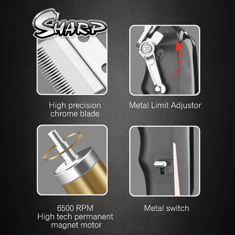 Image of WMARK NG-103B Tiger Roar Professional Hair Clipper Digital Display 6500 RPM Motor Stainless steel Blade USB Charging 4 Guide Comb Taper Lever Adjustments Runtime 200 min 2500 mAh Li-ion Battery, Black