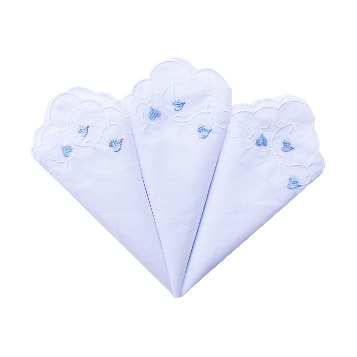 MileyMarla Ladies Embroidery Cotton White Handkerchiefs Lace Wedding Hankies, Heart-3pcs, One Size