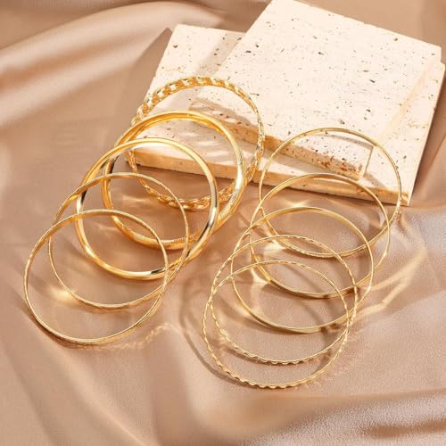 10PCS Gold Cuff Bangle Bracelets For Women Trendy Hinged Cuff Open Wide Chunky Gold Bracelet Minimalist Bangle Jewelry4
