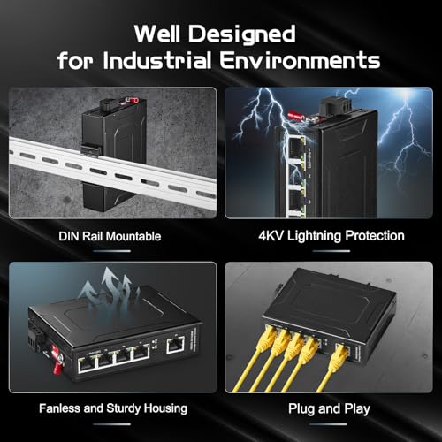 Image of Industrial 5 Port Gigabit Solar POE Switch, 1 BT 60W PoE Port, Input DC 9V-57V to DC 48V Voltage Booster, IEEE802.3af /at /bt, Din Rail Wallmount Unmanaged Fanless IP40 Switch
