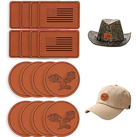 BENBO 16PCS Blank Leatherette Patches with Adhesive, Blank Rectangle Leather Hat Patches Laserable Round PU Leather Sewing Patches Faux Leather Patches for Hats Custom Fabric Repair Sew Laser Supplies Cover