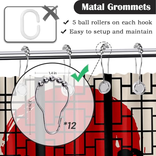 Image of Anime Shower Curtain Japanese Black and Red Asian Cool Shower Curtains for Mans Bathroom Decor Sets, Waterproof Cloth Fabric with Hooks, 70x72 Inch