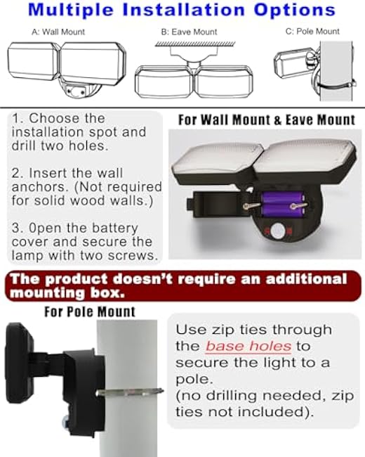 Owleye LED Solar Flood Lights 2 Adjustable Head Security Light