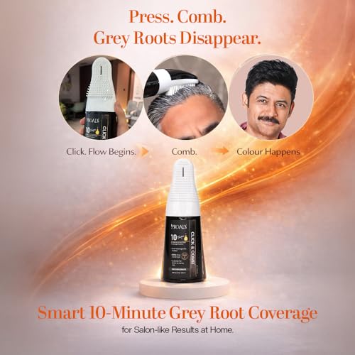 Image of PROADS Click & Comb Natural Black Hair Color for 100% Grey Coverage, No Bowl No Brush, Mess-Free 10-Min Quick Dye with Reusable Pre-Filled Hair Color Applicator, Dermatologically Tested, Unisex - 400ml + Starter Kit
