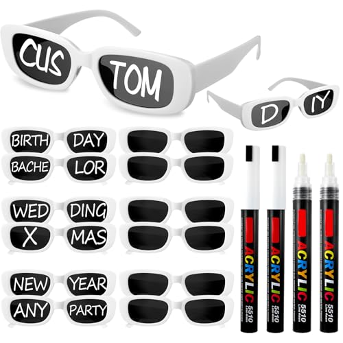 Image of Flutesan Personalized Rectangle Sunglasses with Marker Pens for Adult DIY Custom Birthday Wedding