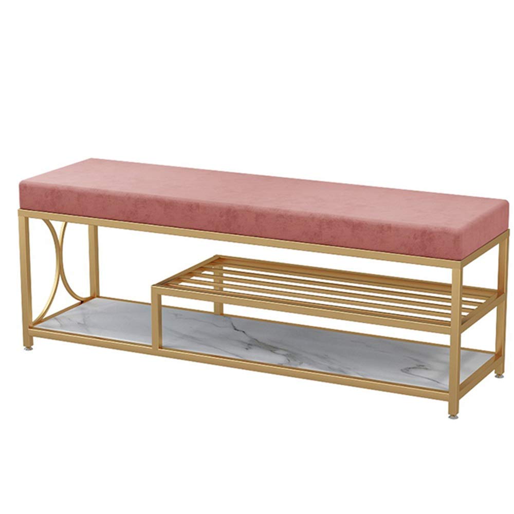 SXZenSpace Shoe Rack Changing Stool Velvet seat Double Convenient Storage Design Metal Bedroom Bed end (Color : Pink, Size 100cm/39.4in)