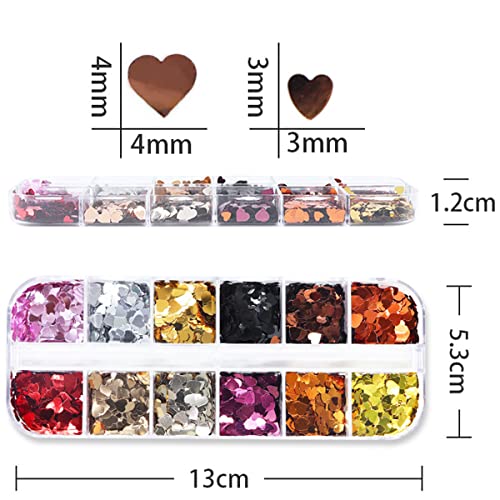 12 Grids 3D Heart Nail Glitter Sequins Valentines Nail Art Stickers Laser Heart Glitter Flakes Heart Nail Art Decals Confetti Glitter Nail Charms Designs Valentines Glitter For Nail Art Decoration #TOP6