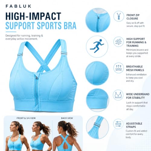 Image of Women Polyester Spandex High Impact Front Zip Sports Bra Fitness Criss Cross Back Crop Tops Tank Gym Yoga Workout, Size: M-5XL