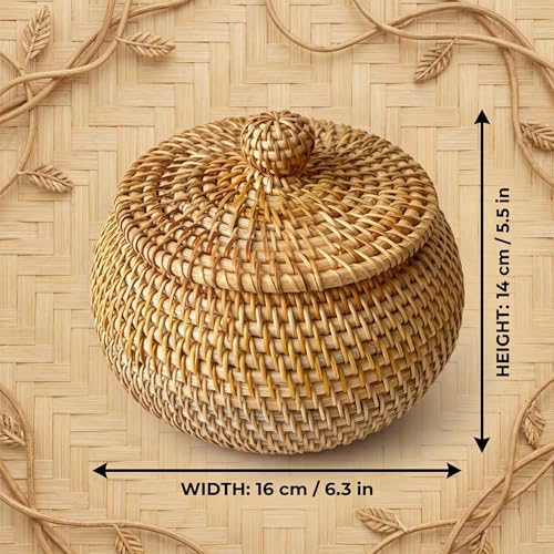Cesta de mimbre con tapa pequeña para decoración de baño y cosméticos 6