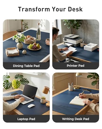 Image of Aothia Faux Leather Desk Mat - Large Mouse Pad, Non-Slip PU Leather Blotter, Waterproof Writing Surface for Office and Home (Dark Blue, 63 inch x 17 inch)