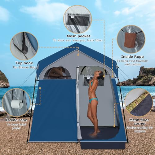 Leader-Accessories-Camping-Shower-Tent-Portable-Easy-Set-Up-2-Rooms-Shower-Tent-Water-Resistant-Outdoor-Privacy-Changing-Tent-Perfect-for-Shower-Portable-Toilet-Camping-Dressing-Outdoor