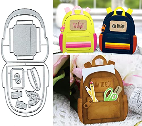 2 peças de mochila escolar com recortes de metal para confecção de cartões, moldura escolar, moldes de corte, estêncis, faça você mesmo, álbum de recortes, álbum de recortes, decorativo, em relevo,