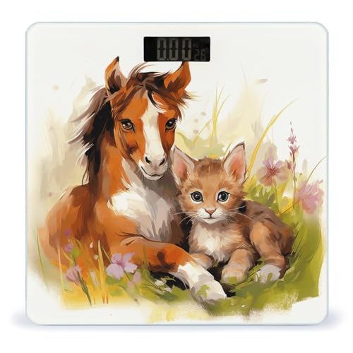 Báscula digital para baño diseño caballo y gato 26x26 cm miniatura 1