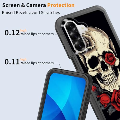 GFEWYTJYJ for Galaxy A26 5G Case,Shockproof 3-Layer Full Body Protection Rugged Heavy Duty High Impact Hard Cover Case for Samsung Galaxy A26 5G 6.7 inch 2025,Red Rose Skull - image 5
