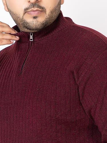 Image of Kvetoo Plus Size Men High Neck Zipper Full Sleeve Woolen Winter Sweater