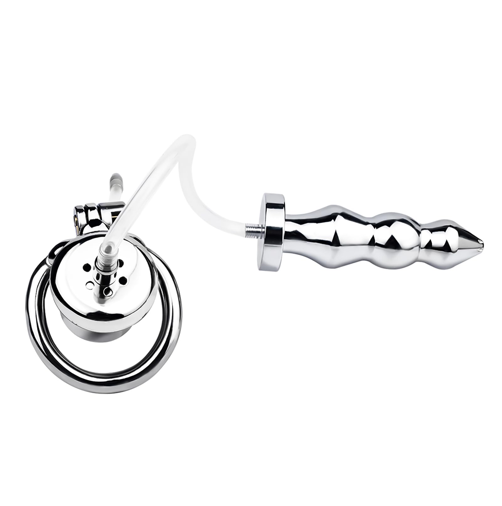 Cage de Chasteté en Acier Inoxydable avec Plug Anal pour Hommes – Jouet Adulte Double Usage pour Couples, Kit de Lavement Compatible Douche, Set Bondage Anneaux de Chasteté (silvery+anal plug,45mm)