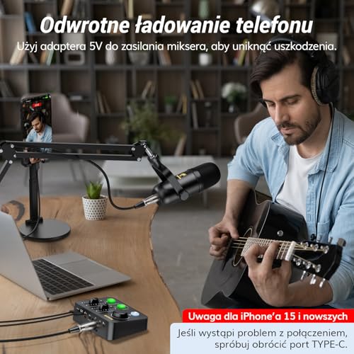 Zestaw mikrofonów TONOR do podcastów z interfejsem audio i uchwytem mikrofonowym, mikrofon XLR, mikrofony kondensatorowe, mikser audio, regulator głośności, 3D dźwięk stereo, do nagrań, podcastów