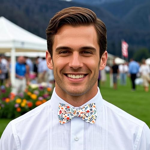 Image of Colorful Fun Pattern Pre-Tied Bow Tie Mens Floral Space Adjustable Bowtie