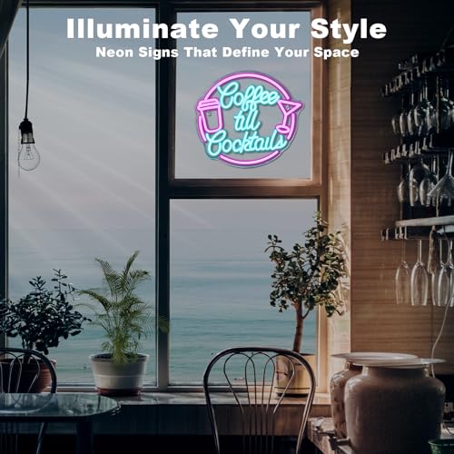 Image of Coffee Till Cocktail Neon Signs for Wall Decor Dimmable LED Neon Light Coffee Light Up Signs for Home Party Gift Office Bedroom Bar Decor