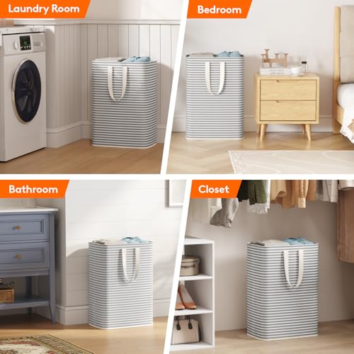 Image of Lifewit 2 Pack Laundry Basket 65L Each, Collapsible Clothes Hamper with Reinforced Handles, Freestanding Waterproof Design for Bedroom and Laundry Room, Grey 130L Total