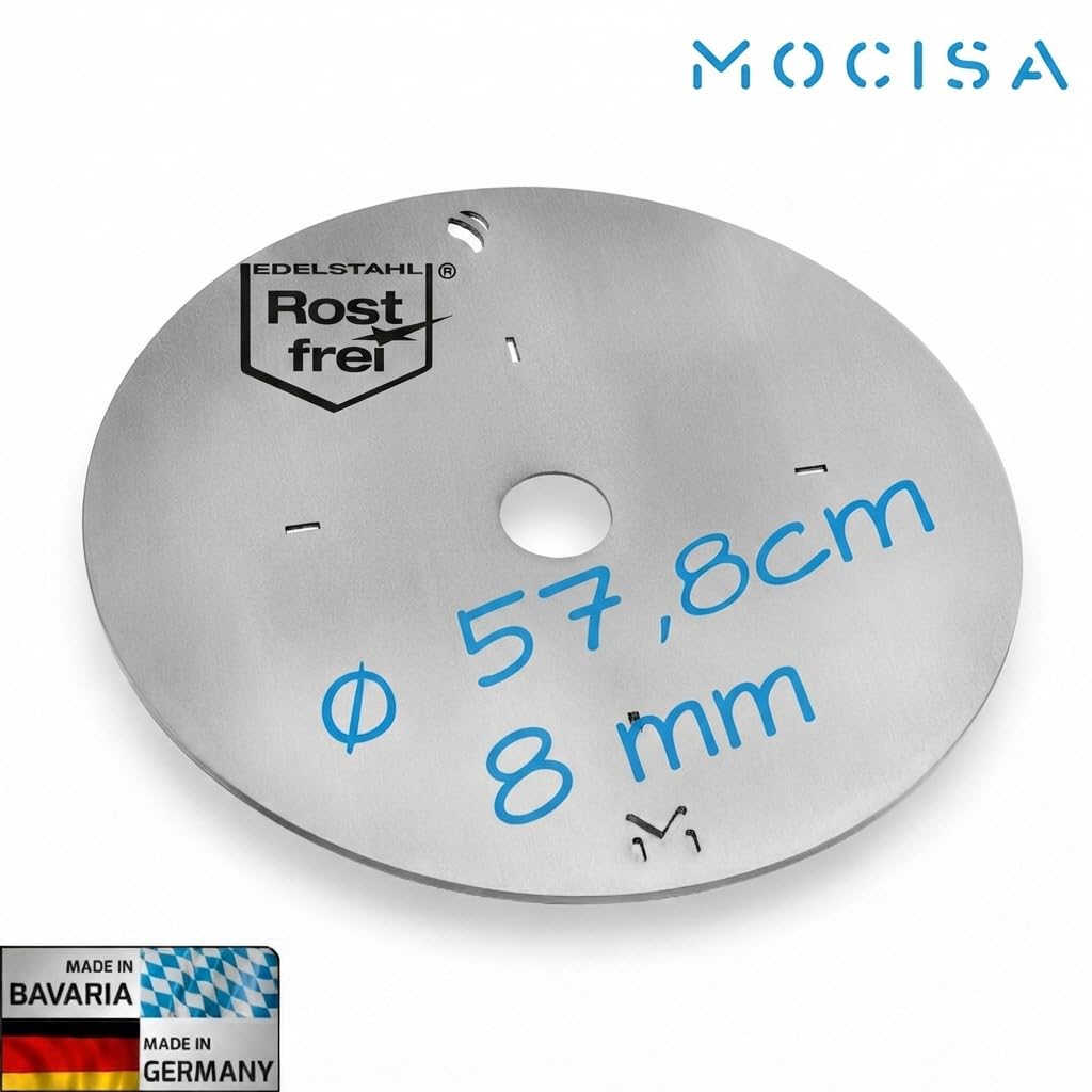 Edelstahl Grillplatte Feuerplatte für Feuerschale Fassgrill Kugelgrill | Ø57,8 cm Edelstahl Stärke 8 mm | mit Schlitzen für Raketenofen | Plancha | Feuerring | Grillring | BBQ Ring | BBQ-Disc