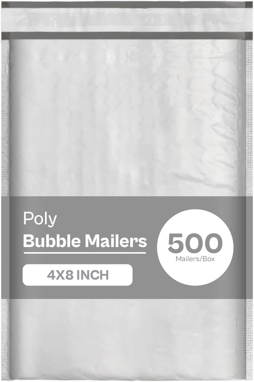 PSBM Bubble Poly Mailers, 14.25x20 Inch, 50 Pack, Padded Shipping Envelope Mailers, White/Grey, Self Seal and Peel Strip