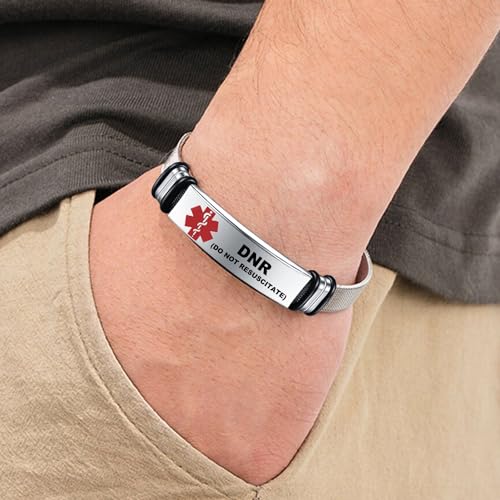 Medical Alert Bracelets for Men, Strong Durable Stainless Bracelet Medical Id Bracelets with Free Laser Engraving,Adjustable Wristband Dual-Side Engraving2
