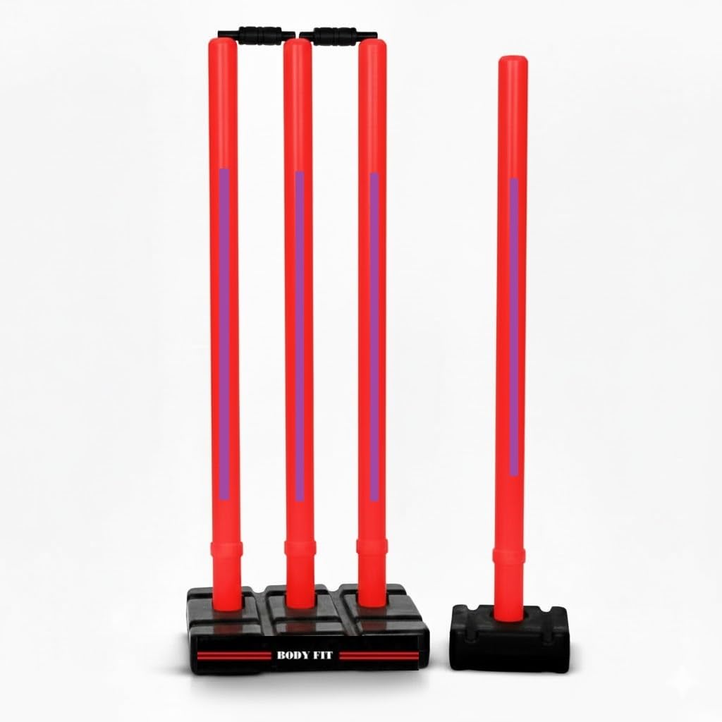 Bodyfit Heavy Cricket Stumps | PVC Wickets Set with 4 Stumps + 2 Bails + 2 Stands | Full Size Wickets for Cricket Ground, Tournament Wicket, Floro-Red-Purp.-image-27