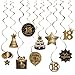 Happy 18th Birthday Party Hanging Swirls Streams Ceiling Decorations, Celebration 18 Foil Hanging Swirls with Cutouts for 18 Years Old Black and Gold Birthday Party Decorations Supplies