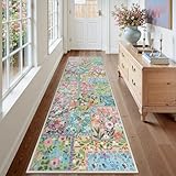 Uphome Boho Runner Rug for Hallway, 2.5x8 Pink Rugs for Bedroom Girls, Non Slip Washable Flroal Entryway Rug, Stain Resistant Butterfly Flower Carpet Runner for Kitchen Office Playroom
