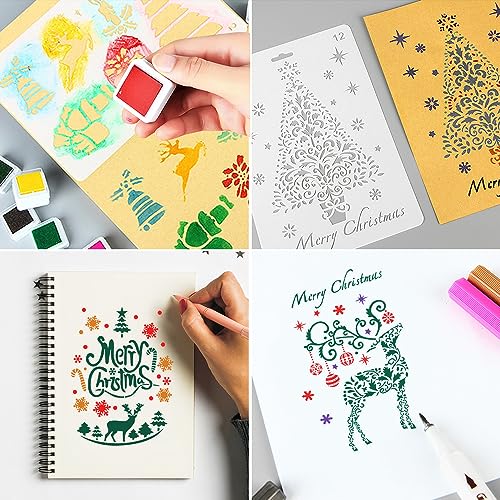 HLIWS 12 Pieces Reusable Christmas Painting Stencils,Plastic Painting Template,Drawing Craft Stencils,for DIY Scrapbooking Christmas Card Craft Accessory - Image 3